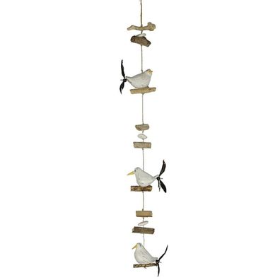 Windspiel Maritim 3 Möwen mit Propeller & Treibholz Flattervögel Federn L. 90cm