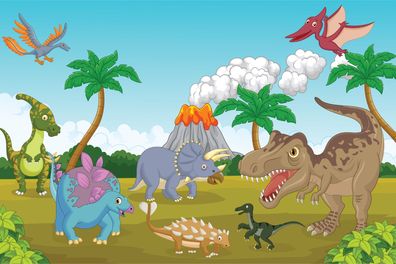 Muralo Selbstklebende Fototapeten XXL Für Kind Bunter Dinosaurier 2379