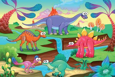 Muralo Selbstklebende Fototapeten XXL Für Kind Bunte Dinosaurier 2389