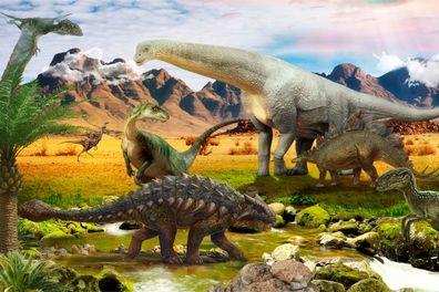 Muralo VLIES Fototapeten Tapeten XXL für Kind Dinosaurier 3D Fluss 2398