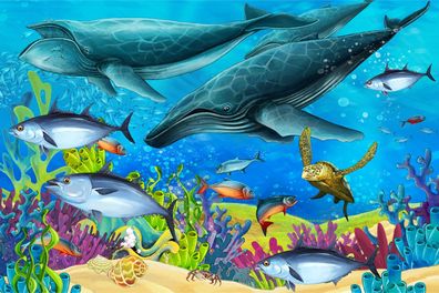 Muralo VLIES Fototapeten Tapeten XXL Kinder Fische Ozean Wale 2859