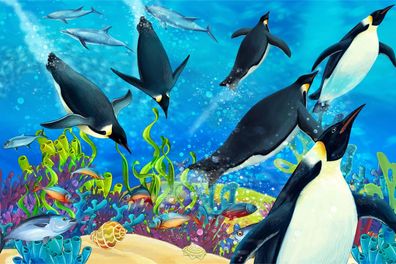 Muralo VLIES Fototapeten Tapeten XXL Kinder Pinguine Ozean Fische 2862