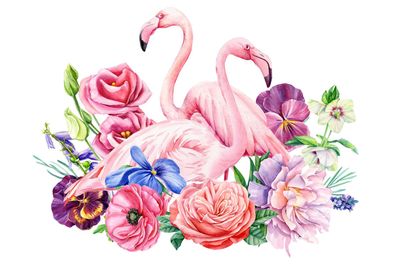 Muralo VLIES Fototapeten Tapeten XXL für Kinder Flamingos Blumen 3D 3559