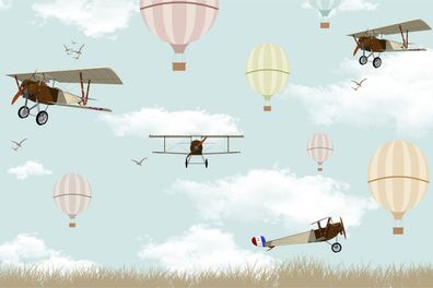 Muralo Selbstklebende Fototapeten XXL JUNGEN Flugzeuge kleine Ballons 2443