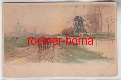 08638 Künstler-Ak Leyde Bauer mit Pferd vor einer Windmühle, W. de Haan um 1900
