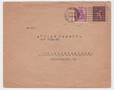 09074 DR Ganzsachen Umschlag PU157 von Berlin nach Charlottenburg 1922