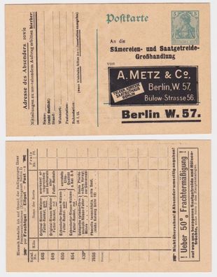 10341 DR Ganzsachen Postkarte P90 Zudruck A. Metz & Co. Saat-Großhandlung Berlin
