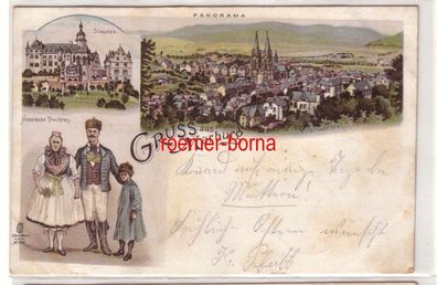 12984 Ak Lithografie Gruss aus Marburg Schloss Hessische Trachten Panorama 1901