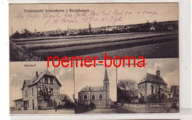 13001 Mehrbild Ak Friesenheim i. Rheinhessen Bahnhof, Kirchen, Totale 1914
