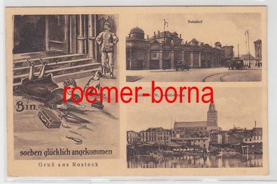 18362 Mehrbild Humor Ak Gruß aus Rostock Bahnhof usw. 1927