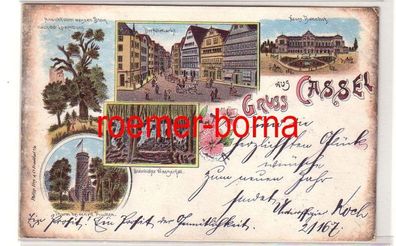 33990 Ak Lithographie Gruss aus Cassel Neuer Bahnhof, Altmarkt usw. 1899