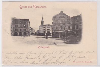 35215 AK Gruß aus Rosenheim - Ludwigsplatz mit Kirche & Geschäften 1898