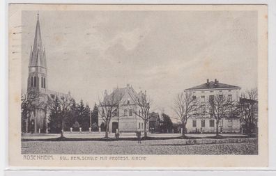 41140 Ak Rosenheim kgl. Realschule mit protestantische Kirche 1929