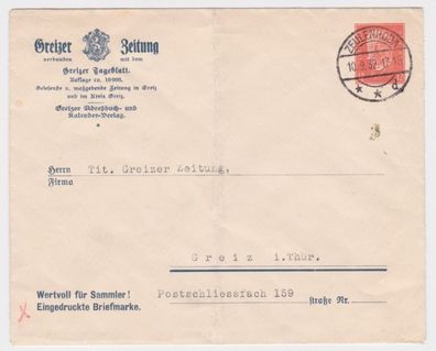 41319 DR Ganzsachen Umschlag P117/ B4/03 Greizer Zeitung 1932