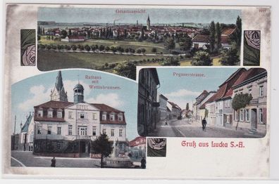 42958 Ak Gruß aus Lucka S.-A. Pegauerstraße usw. um 1910