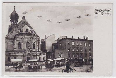 46927 AK Flugzeugstaffel über Rosenheim, Pfarrkirche, Marktplatz & Kaufhaus 1933