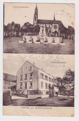 48909 AK Gruss aus Schwalbach - Kriegerdenkmal, Schwesternhaus 1938