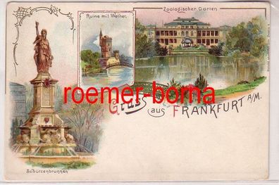 49054 Ak Lithografie Gruss aus Frankfurt a.M. Schützenbrunnen, Zoo usw. um 1900