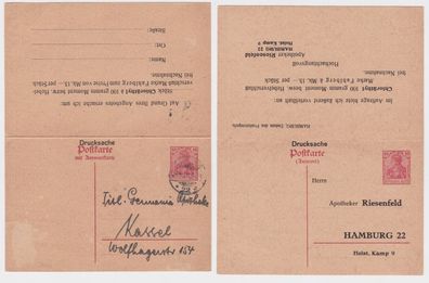53017 DR Ganzsachen Postkarte P113 Zudruck Apotheker Riesenfeld Hamburg 1920