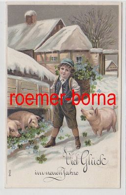 53790 geprägte Ak Viel Glück in neuen Jahre: Junge, Schweine und Glücksklee 1911