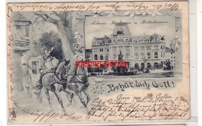 55082 Künstler Ak Gruss aus St. Gallen Schweiz. Bankverein m. Broderbrunnen 1899