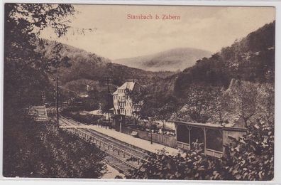 56863 Ak Stambach bei Zabern Vogesen Hotel Distel mit Bahnhof um 1915