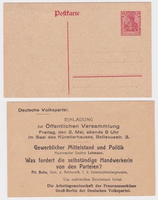 61599 DR Ganzsachen Postkarte P107 Zudruck Einladung dt. Volkspartei Groß-Berlin