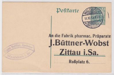 63825 DR Ganzsachen Postkarte P90 Zudruck Fabrik J. Büttner-Wobst Zittau 1913