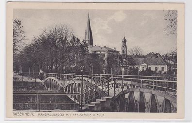 63893 Ak Rosenheim Mangfallbrücke mit Realschule und Aula um 1930