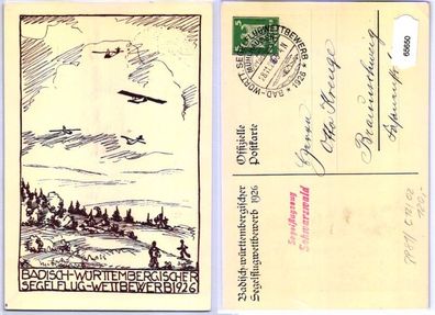 65650 DR Ganzsachen Postkarte PP81/ C12/2 Bad. Württ. Segelflugwettbewerb 1926