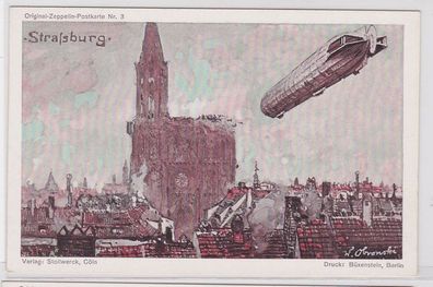 67295 Original Zeppelin Postkarte Nr.3 Zeppelin über Strassburg um 1920