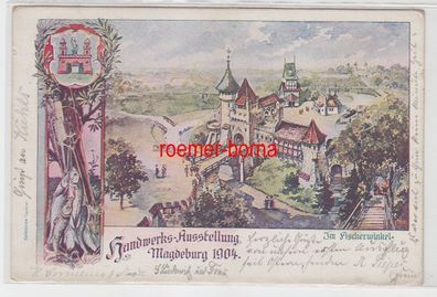 67559 Ak Lithographie Magdeburg Handwerks-Ausstellung 1904 im Fischerwinkel