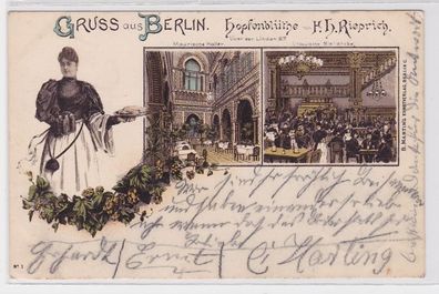 68552 Ak Lithographie Gruss aus Berlin Gasthaus Hopfenblüthe 1898