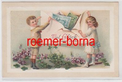 68618 Künstler Ak Viel Glück im neuen Jahr: Kinder m. Geld im Briefumschlag 1911
