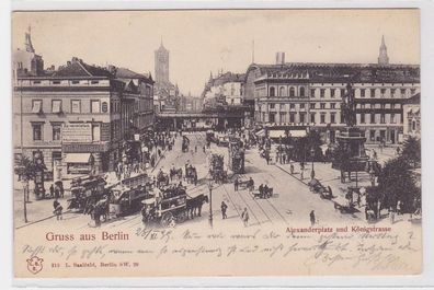 68626 AK Gruss aus Berlin - Alexanderplatz und Königstrasse mit Geschäften 1899