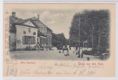 68671 AK Gruss aus dem Harz - Hôtel Auerberg mit Denkmal auf dem Vorplatz 1901