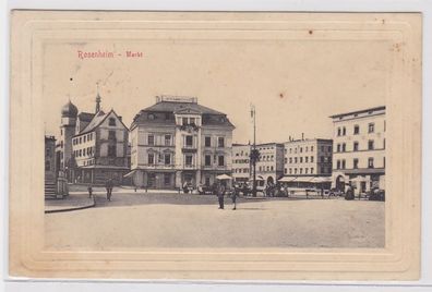 68756 AK Rosenheim - Markt mit Kunst Bauglaserei 1915