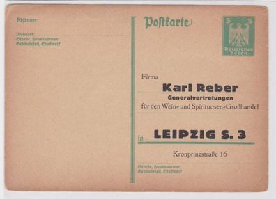 69252 DR Ganzsachen Postkarte P156 Zudruck Karl Reber Wein-Großhandel Leipzig