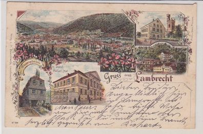69379 Ak Lithographie Gruss aus Lambrecht Hotel Pfälzer Hof usw. 1897