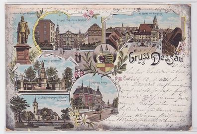 69566 Lithografie AK Gruss aus Dessau - Rathaus, Palais, Schloss & Denkmal 1899