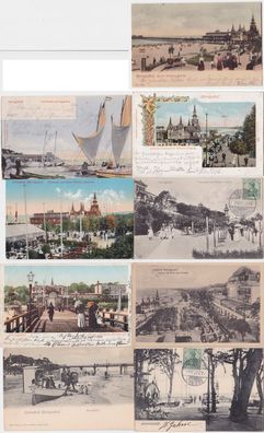 69961/9 Ak Heringsdorf Seebrücke, Strand Casino, Kurhaus usw. um 1910