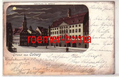 70301 Ak Gruss aus Coburg Marktplatz mit Rathaus um 1900