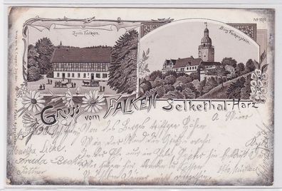 71036 AK Gruss vom Falken Selkethal Harz - Burg Falkenstein, Zum Falken 1897