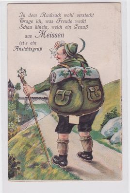 71268 Leporello AK Gruss aus Meissen - Wanderer mit Rucksack um 1930