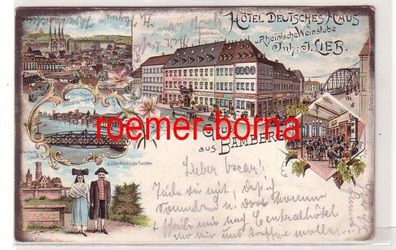 72318 Ak Lithografie Gruss aus Bamberg Hotel Deutsches Haus 1904