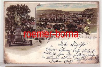 72479 Ak Lithographie Gruss aus Jena Totale und Burschenschafts-Denkmal 1899