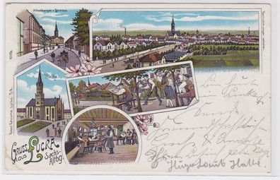 72550 Ak Lithographie Gruß aus Lucka S.-A. Altenburger Strasse usw. 1907