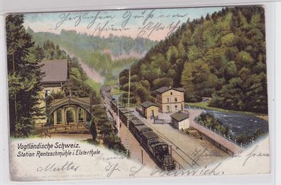 72930 Ak Station Rentzschmühle im Elsterthale mit Dampflok 1904