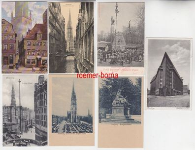 73088/7 Ak Hamburg Chilehaus, Kriegerdenkmal, Pferdemarkt usw. um 1910