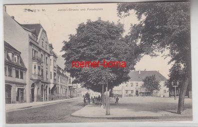 73557 Ak Burg bei Magdeburg Jacobi Strasse und Paradeplatz 1908